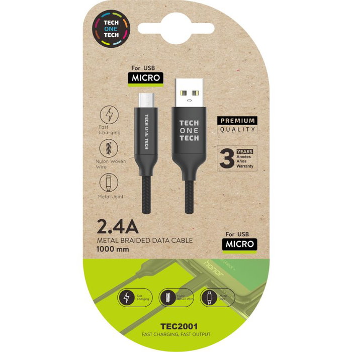 Tech One Tech Cable USB-A a Micro USB TEC2001 Negro 1m Tech One Tech Cable USB-A a Micro USB TEC2001 Negro 1m